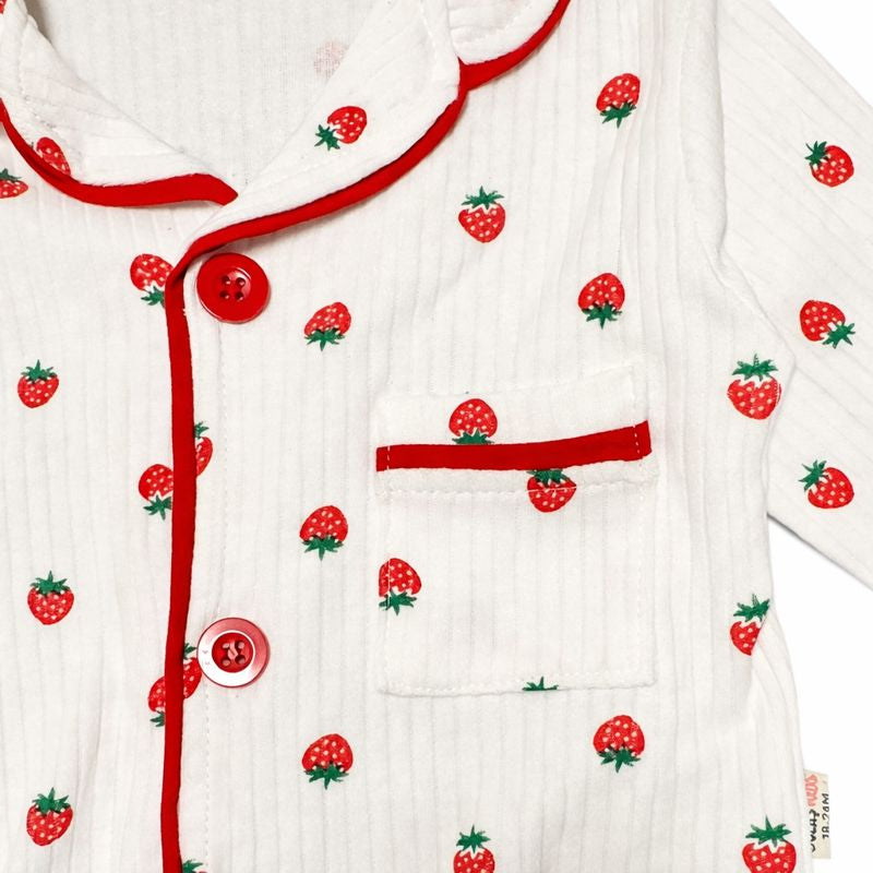 Girls Cotton Strawberry Pajama Set – 2 Pieces