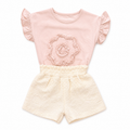 Creamy Shorts and Pink Blouse Set 2-Pieces
