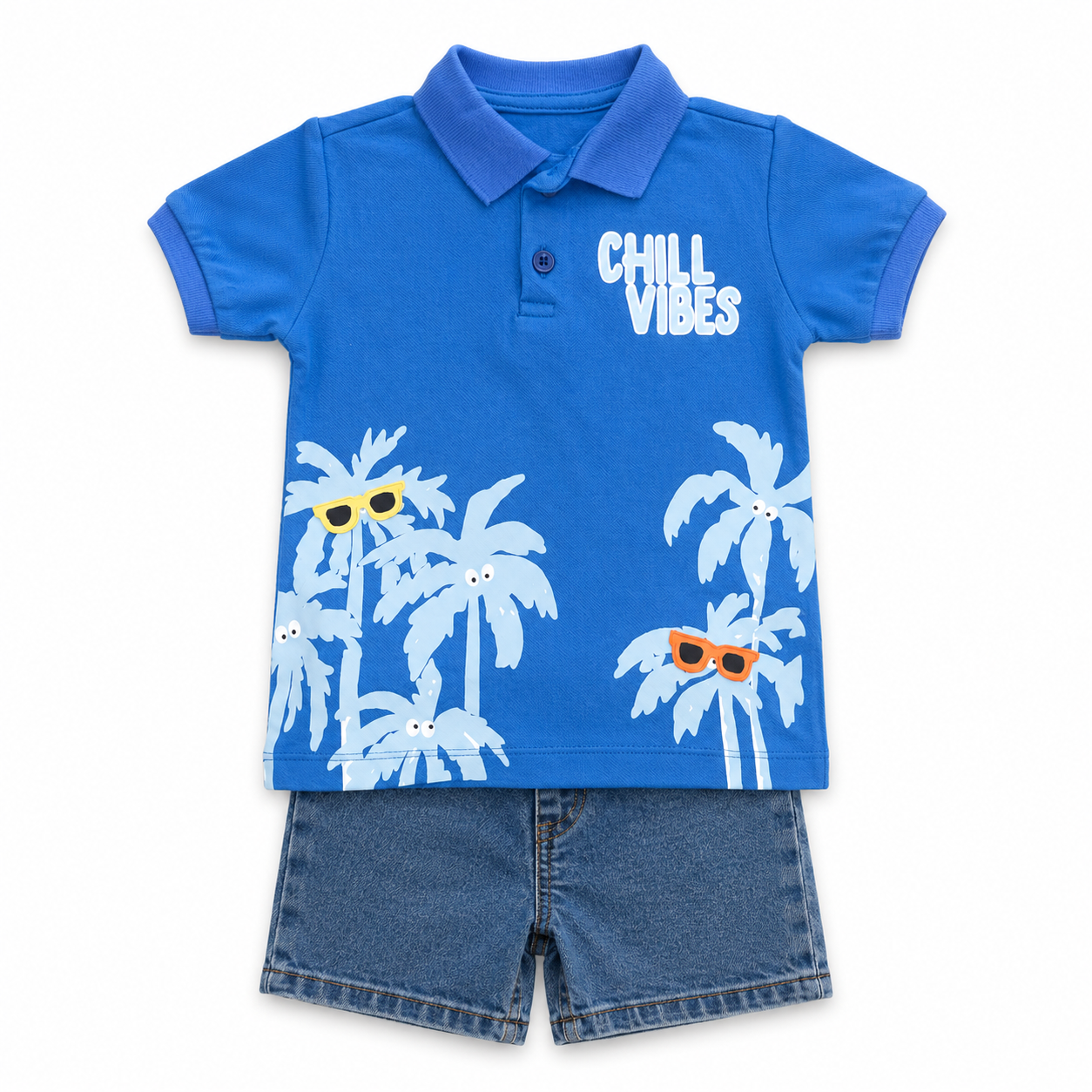 Boys Summer Vibes Polo and Denim Shorts Set - 2 Pieces