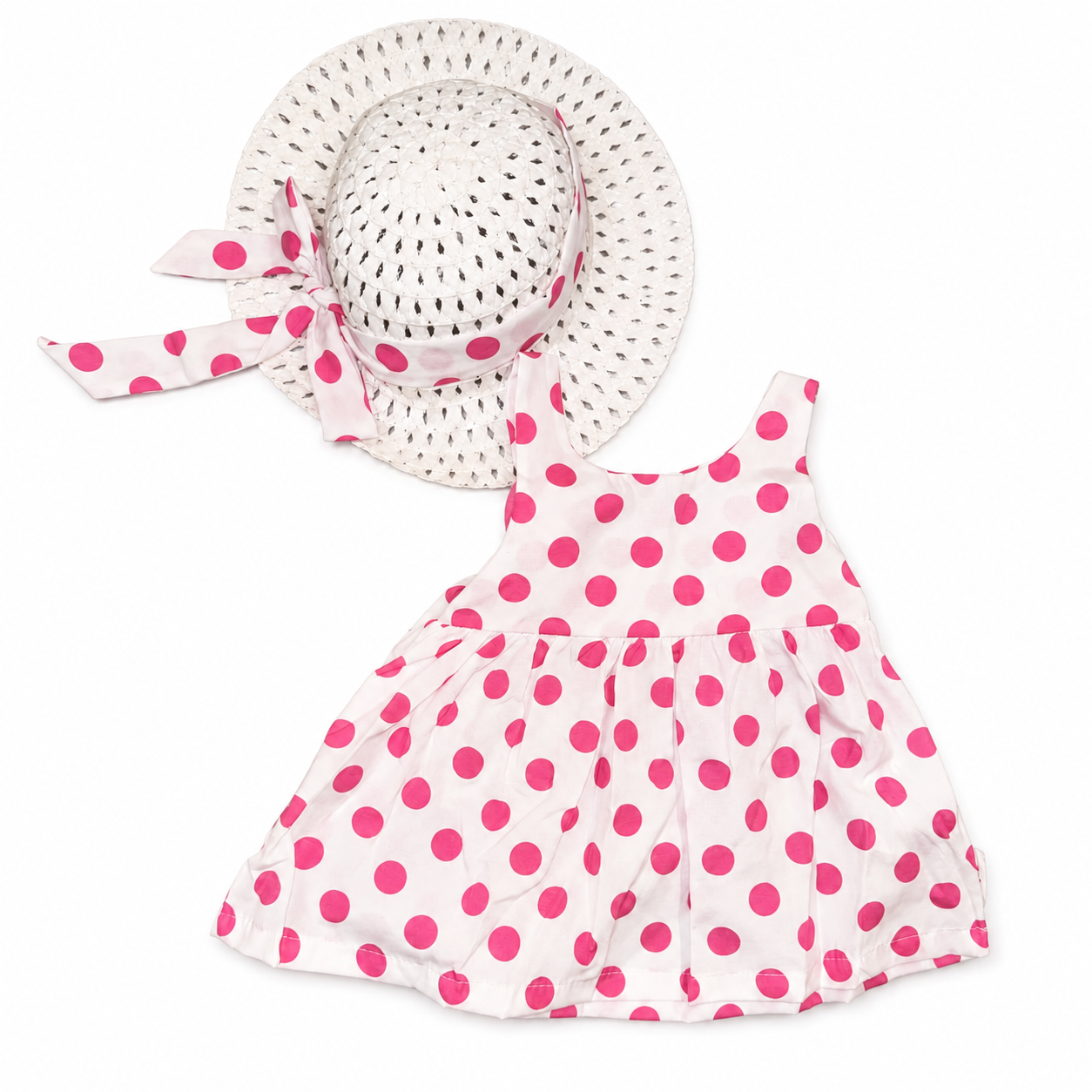 Girls Polka Dot Dress with Hat Set - 2 Pieces