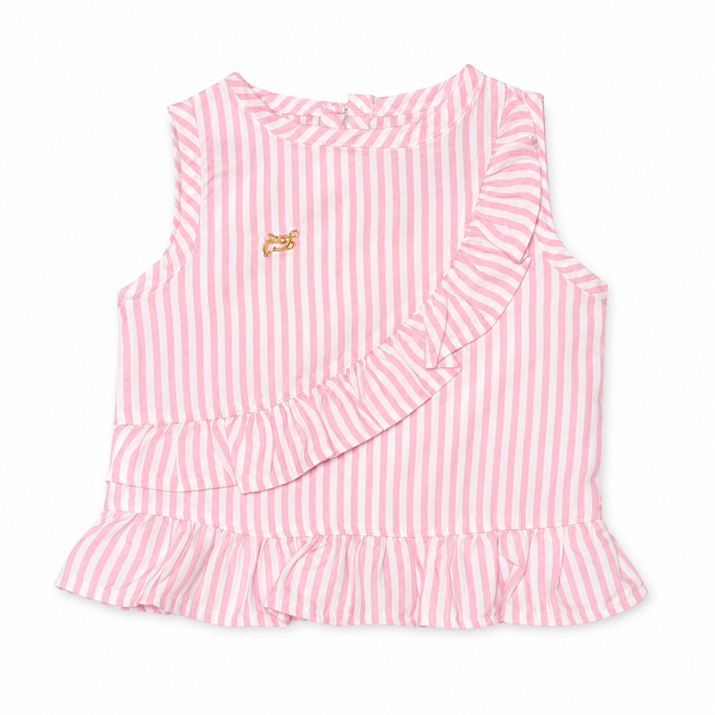 Girls 2 Pieces Cotton White Bermuda & Linen Blouse Set