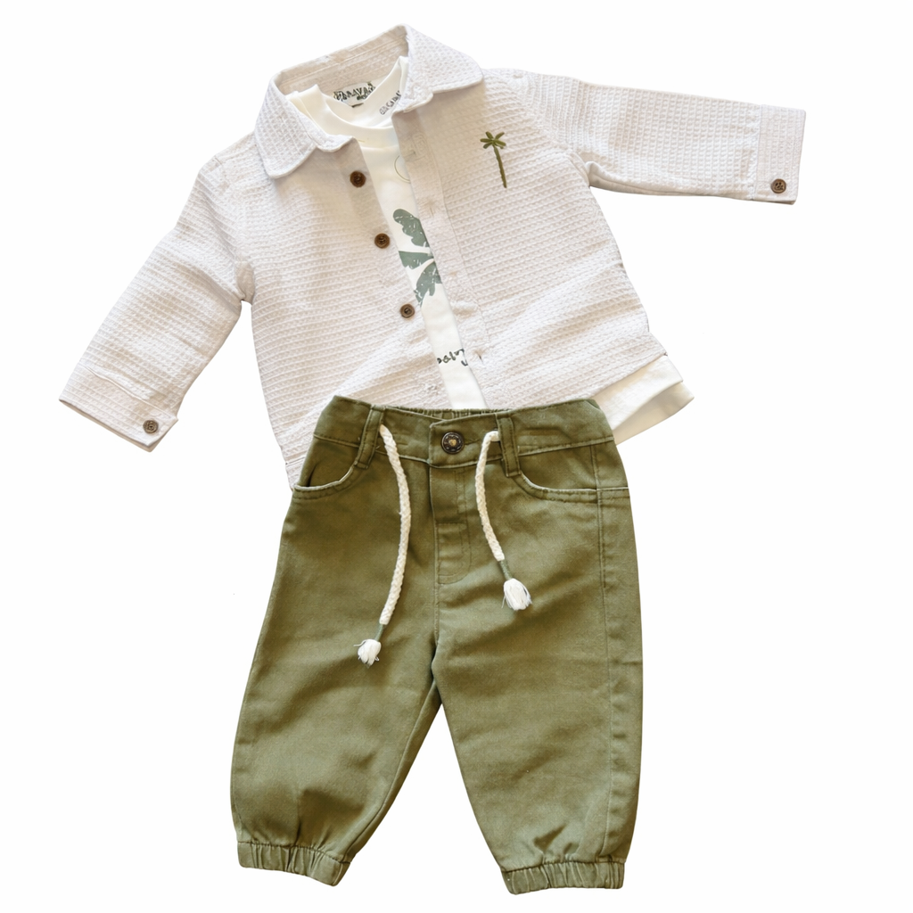 Boys 3-Piece Set Jogger Pants with Cotton T-Shirt & Chemise