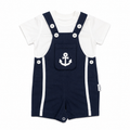 Boys Marine Linen Overall Set with Cotton White T-Shirt