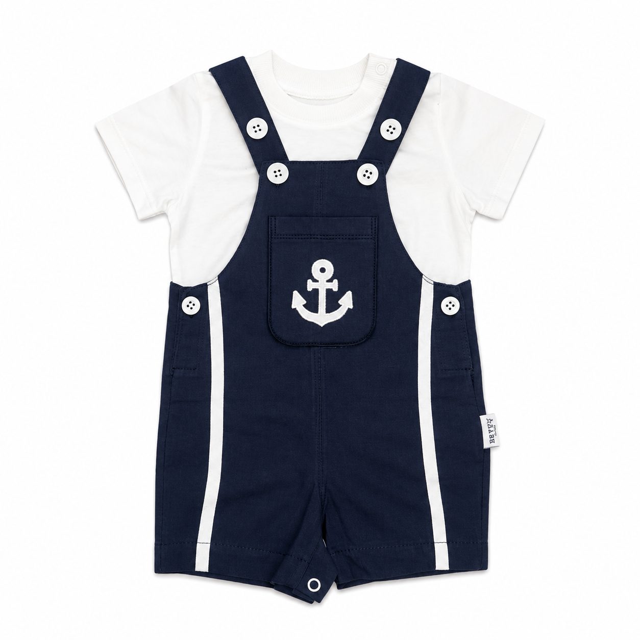 Boys Marine Linen Overall Set with Cotton White T-Shirt