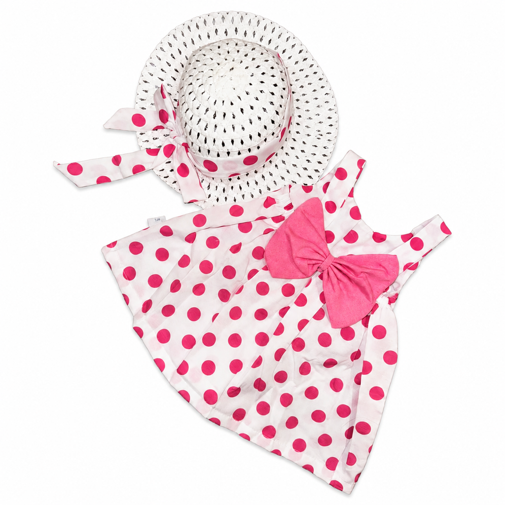 Girls Polka Dot Dress with Hat Set - 2 Pieces