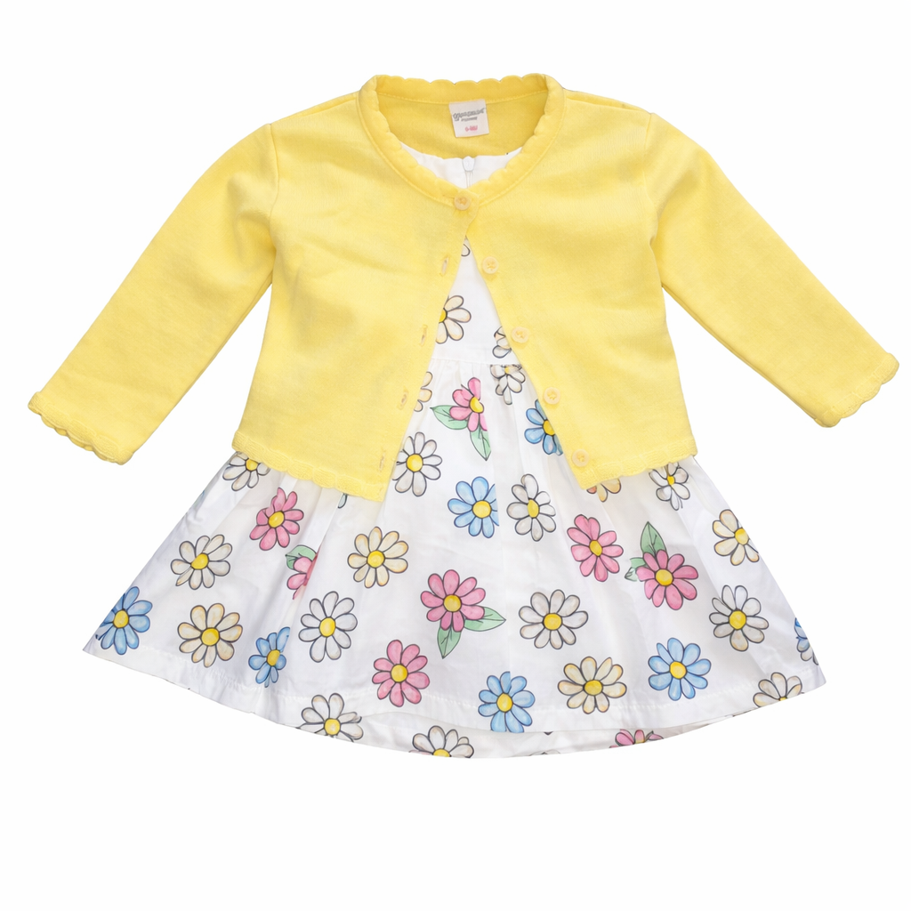 Girls Floral Dress Set with Cardigan