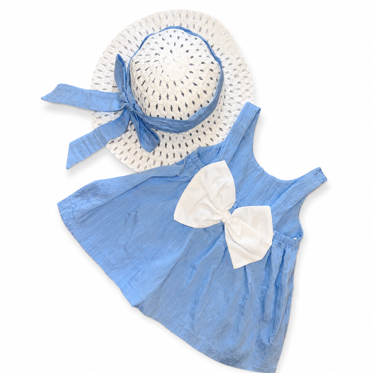 Girls Satin Texture Dress with Hat Set - 2 Pieces