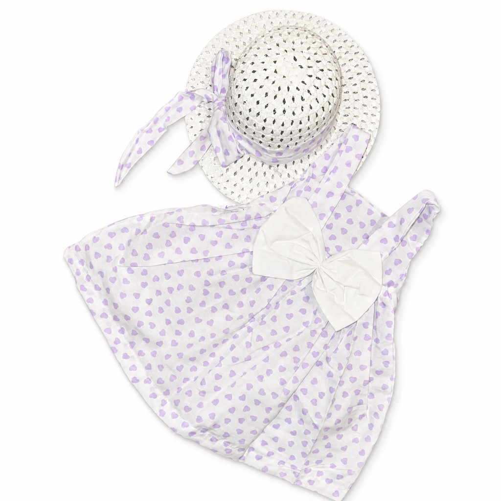 Girls Heart Dress with Hat Set - 2 Pieces