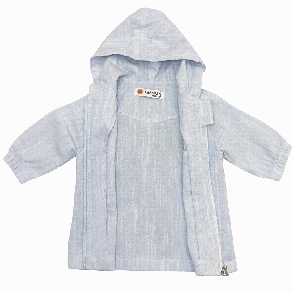 Boy Set with Sport Jeans-Style Pants, White Cotton Blouse & Navy Blue Cardigan