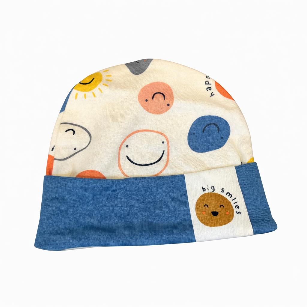 Boys 3-Pieces Cotton Smiley Set – White & Blue Spring Collection