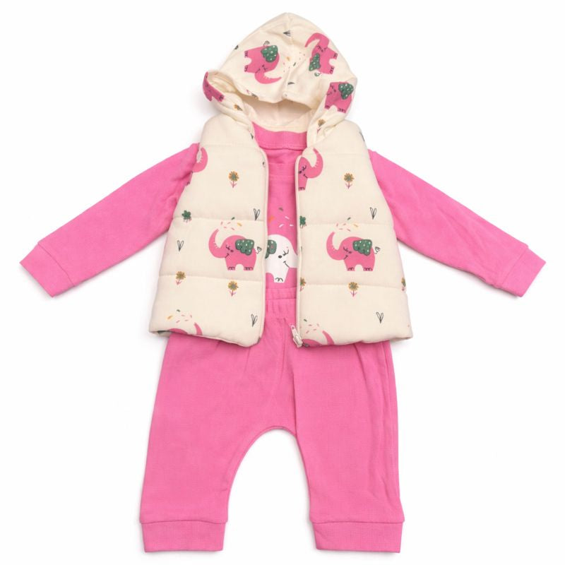 Girls Pink & White Elephant Set – 3 Piece