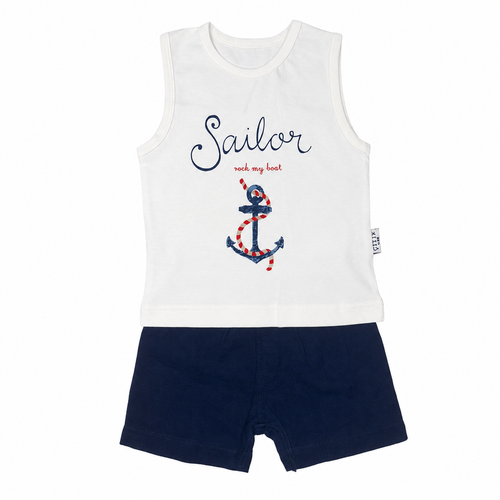 Boys 3 Pieces Sailor Linen Shirt & Shorts Set with Cotton White T-Shirt