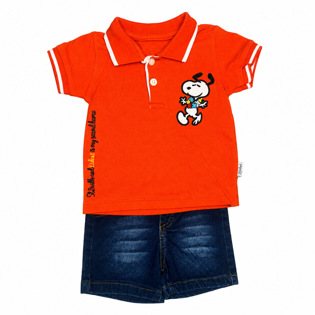 Boys 2 Pieces Polo Snoopy & Jeans Shorts Set
