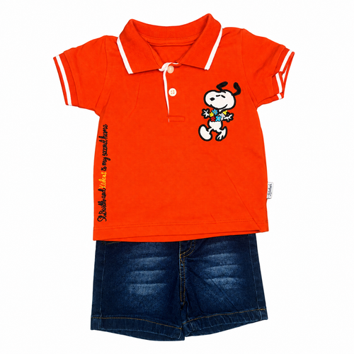 Boys 2 Pieces Polo Snoopy & Jeans Shorts Set