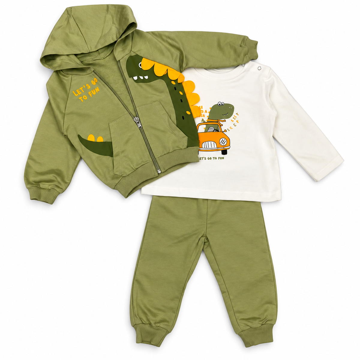 Baby Boys Dinosaur 3-Piece Cotton Tracksuit Set