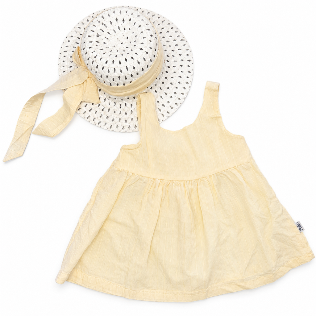 Girls Satin Texture Dress with Hat Set - 2 Pieces