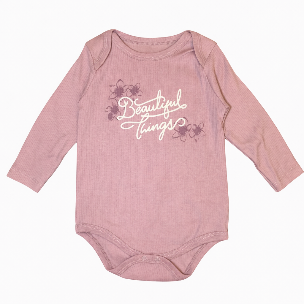 Girls Floral Jumpsuit Set – 2 Pcs Bois de Rose & Beige Cotton