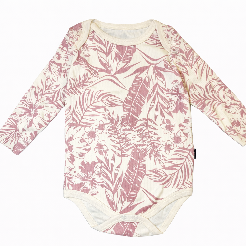 Girls Floral Jumpsuit Set – 2 Pcs Bois de Rose & Beige Cotton