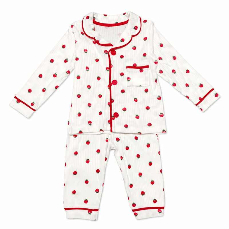 Girls Cotton Strawberry Pajama Set – 2 Pieces